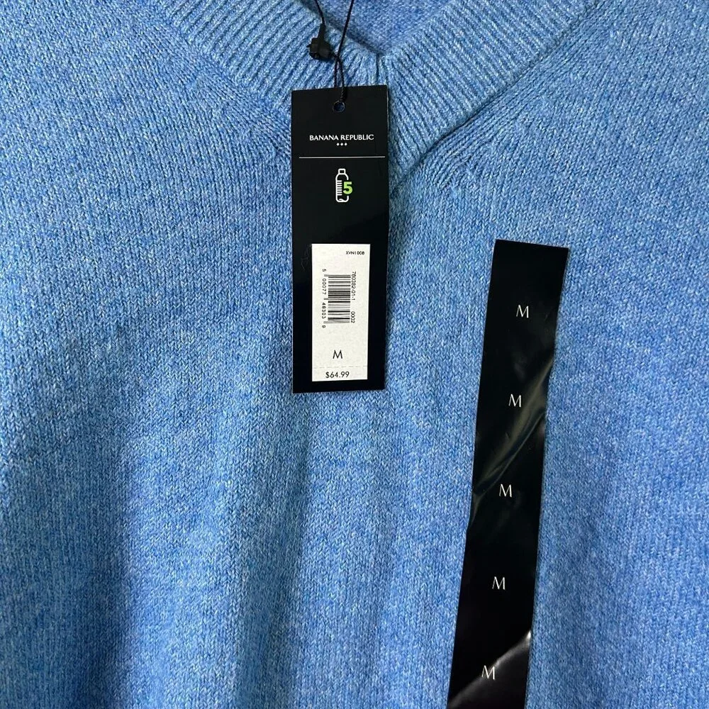 Banana Republic Sweater Mens Size M Blue V Neck‎ Hi Low Hem Pullover NWT